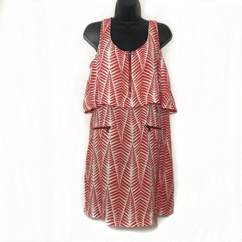 Kenneth Cole Red & White Tribal Design Tier Dress